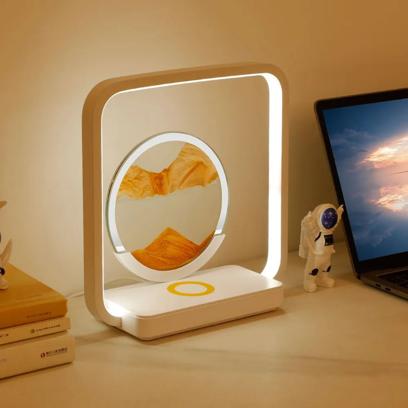 LED Flowing Sand Art Table Lamp with Wireless Charger