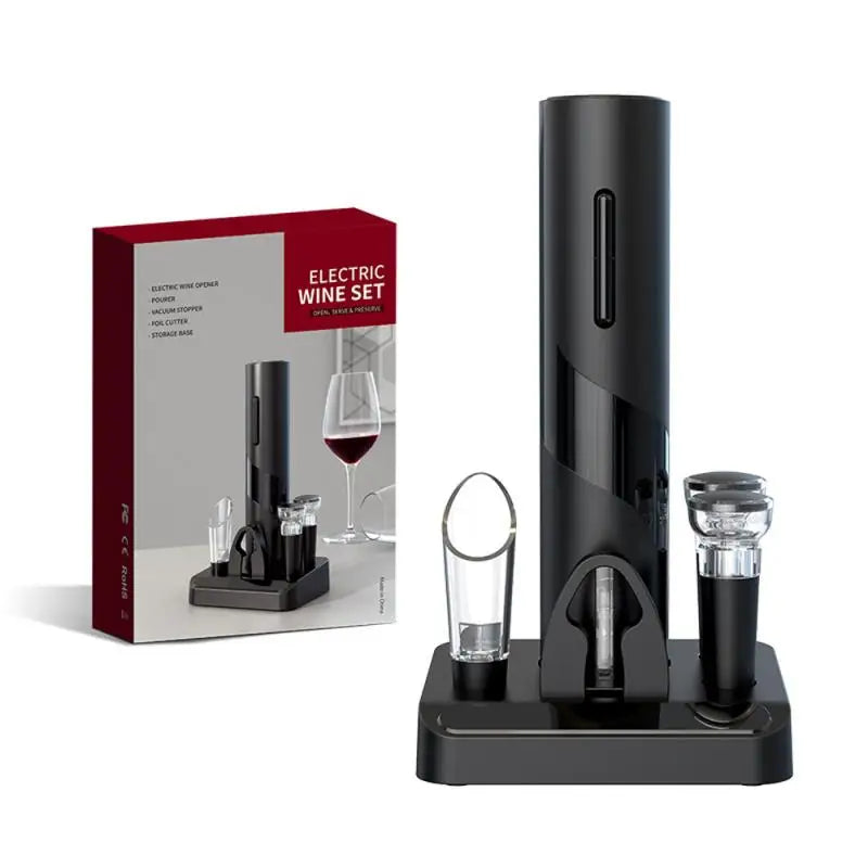 Rechargeable Electric Wine Opener Set with Charging Stand and Accessories