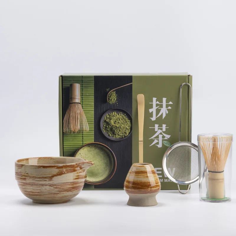 5-Piece Ceramic Matcha Set with Bamboo Whisk and Sifter
