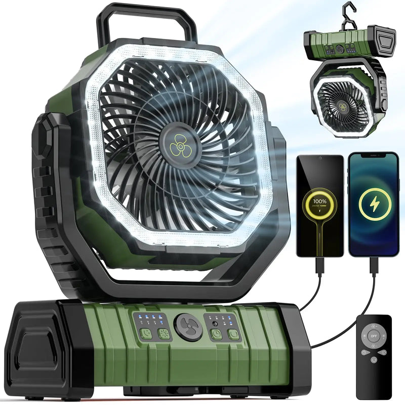 Rechargeable Camping Fan with LED Light and Remote