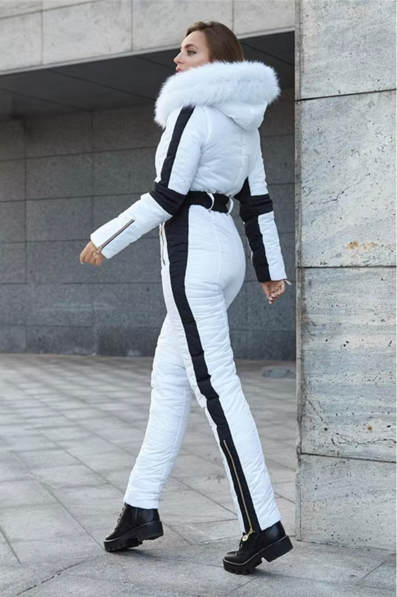 Women's Hooded Ski Suit with Belt and Removable Collar