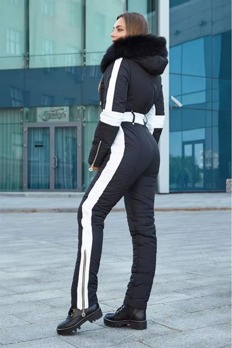 Women's Hooded Ski Suit with Belt and Removable Collar