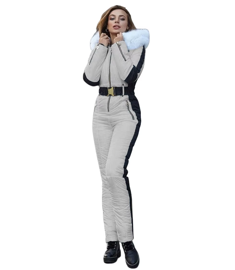 Women's Hooded Ski Suit with Belt and Removable Collar