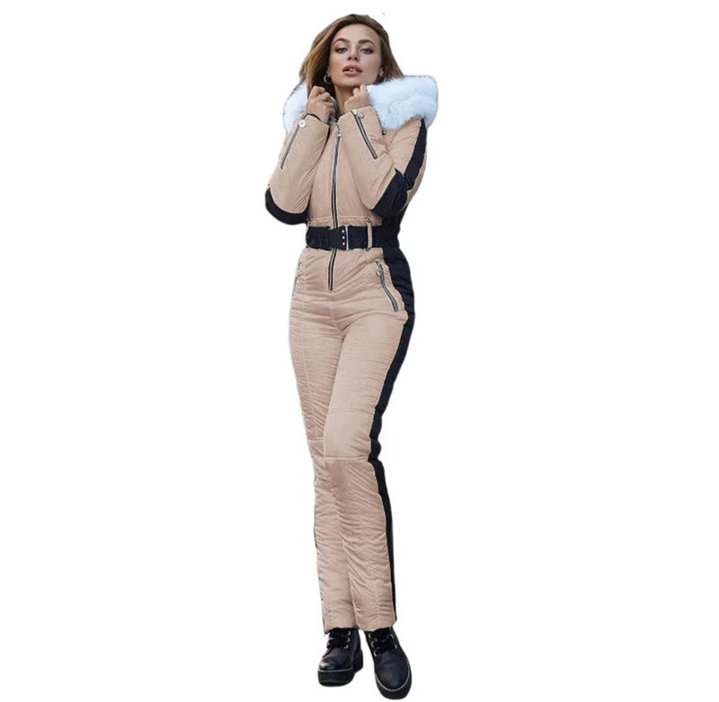 Women's Hooded Ski Suit with Belt and Removable Collar