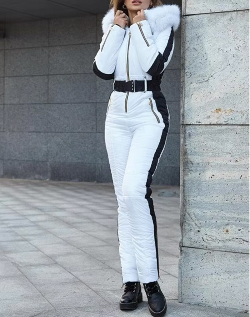 Women's Hooded Ski Suit with Belt and Removable Collar