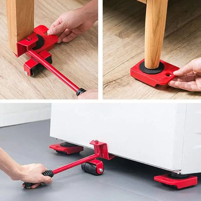 Furniture Lifter Set with Steel Lever and Four Wheeled Moving Pads