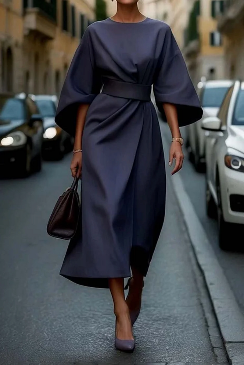 Elegant Summer Dress with Belt and Wide Sleeves for Women