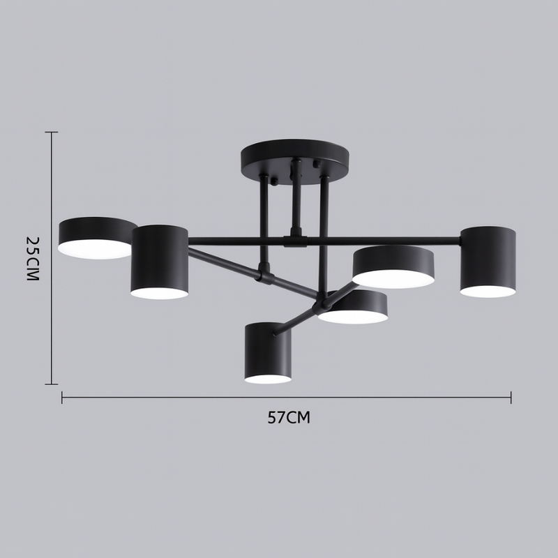 Six-Light Metal Ceiling Fixture with Cylindrical Shades