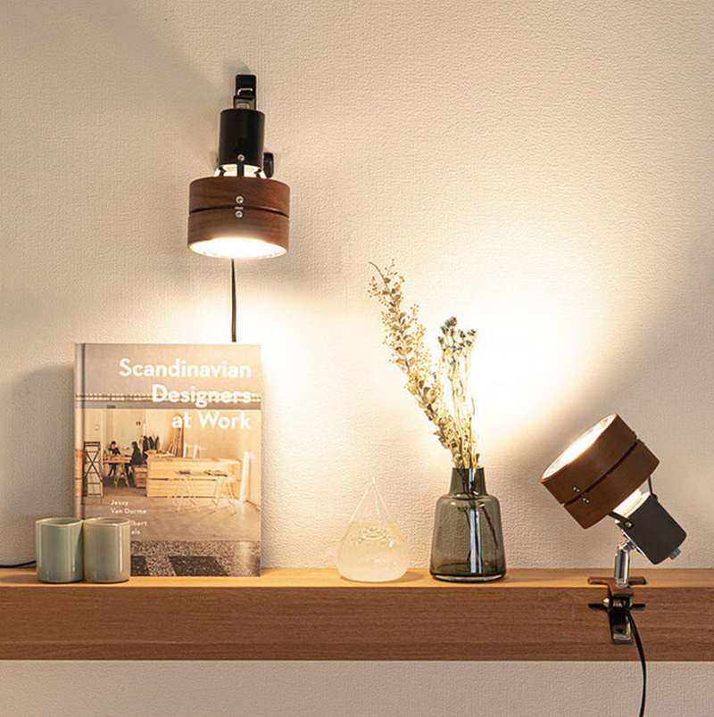 Adjustable Wood and Metal Clip-On Lamp for Desks and Shelves
