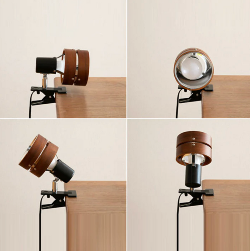 Adjustable Wood and Metal Clip-On Lamp for Desks and Shelves