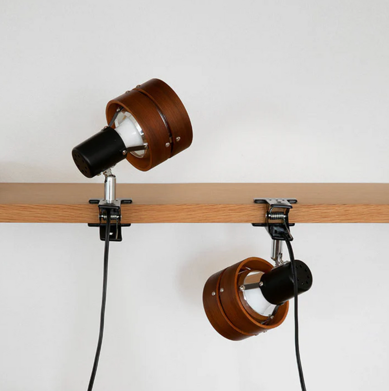 Adjustable Wood and Metal Clip-On Lamp for Desks and Shelves