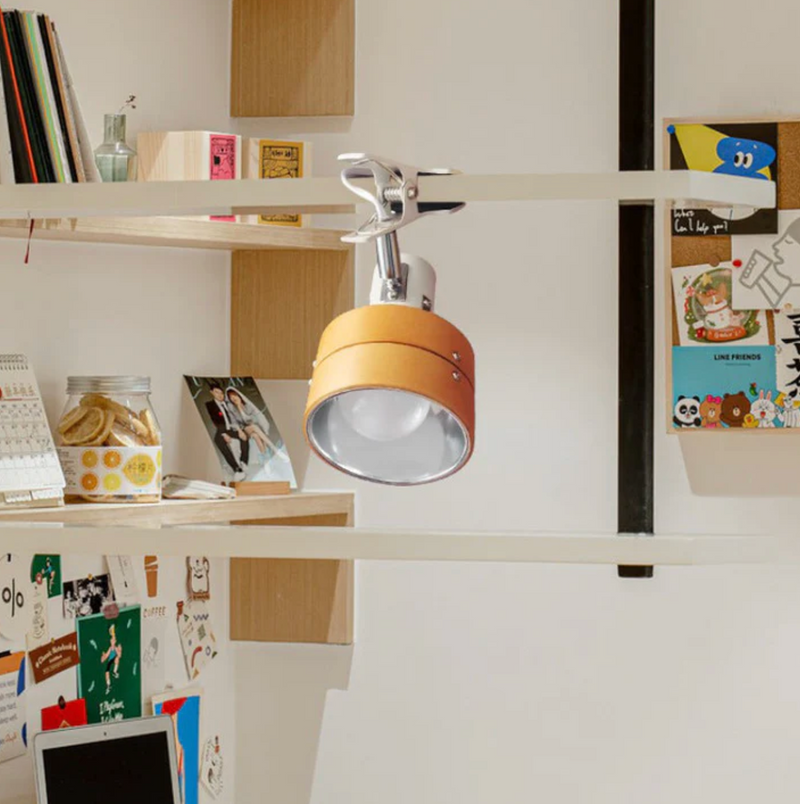 Adjustable Wood and Metal Clip-On Lamp for Desks and Shelves