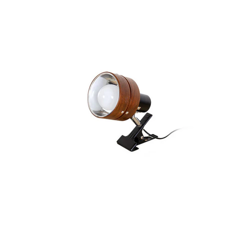 Adjustable Wood and Metal Clip-On Lamp for Desks and Shelves