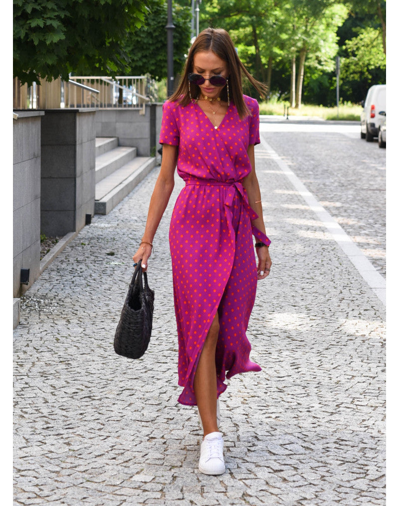 Light Floral Print Summer Dress for Women with Waistband and Split