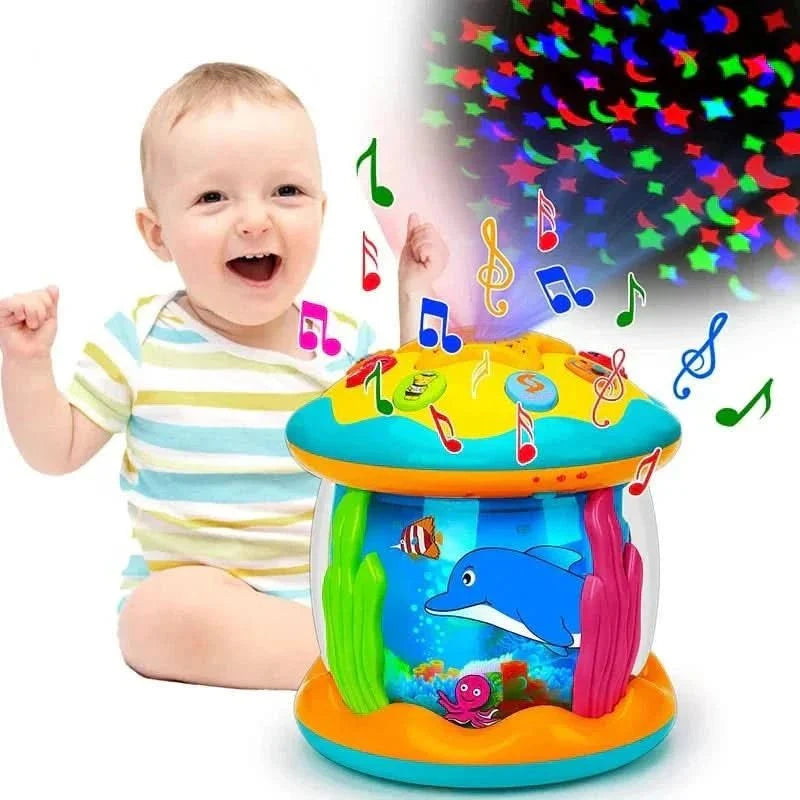 Interactive Musical Toy Drum with Lights and Rotating Sensory Features