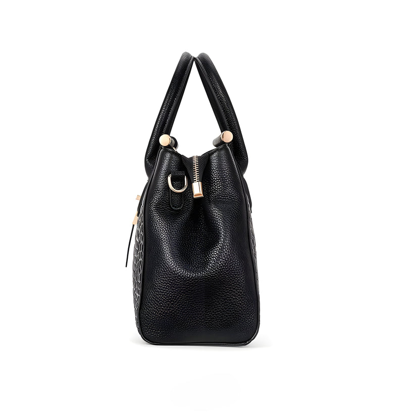 Ladies' Leather Handbag with Alligator Relief and Multiple Compartments