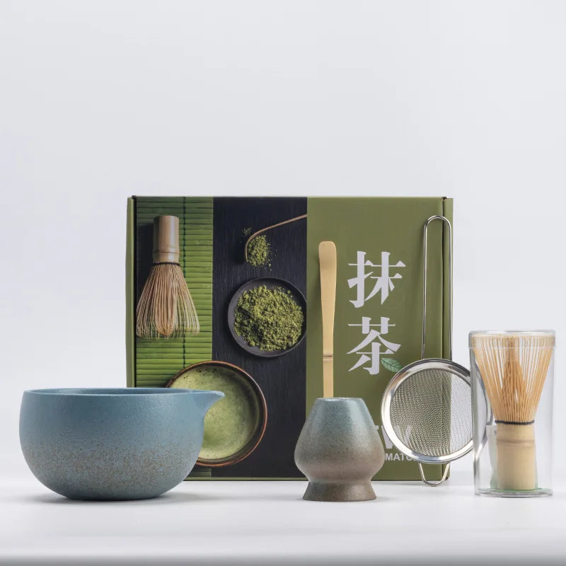 5-Piece Ceramic Matcha Set with Bamboo Whisk and Sifter