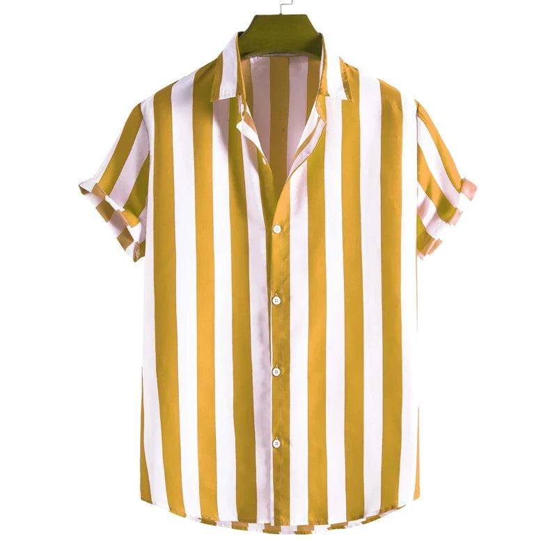 Men's Relaxed Fit Striped Short Sleeve Button-Front Summer Shirt