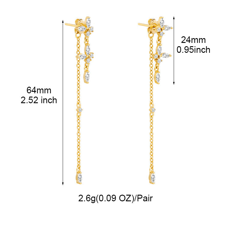 Chain Drop Earrings with Flower or Crown Cubic Zirconia Details