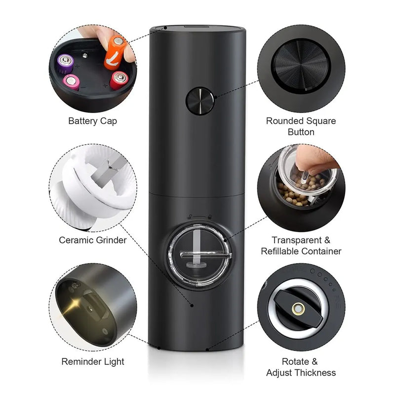 Pair of Automatic Salt and Pepper Mills with Adjustable Grind