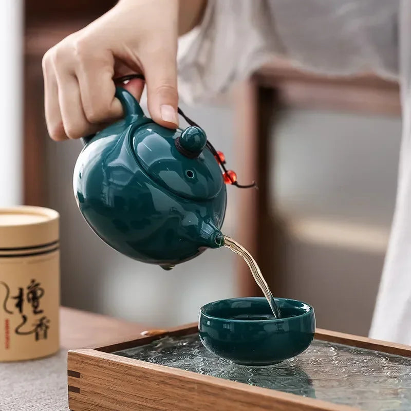 Traditional Ceramic Tea Set with Teapot, Cups, and Incense Holder for Relaxing Tea Moments