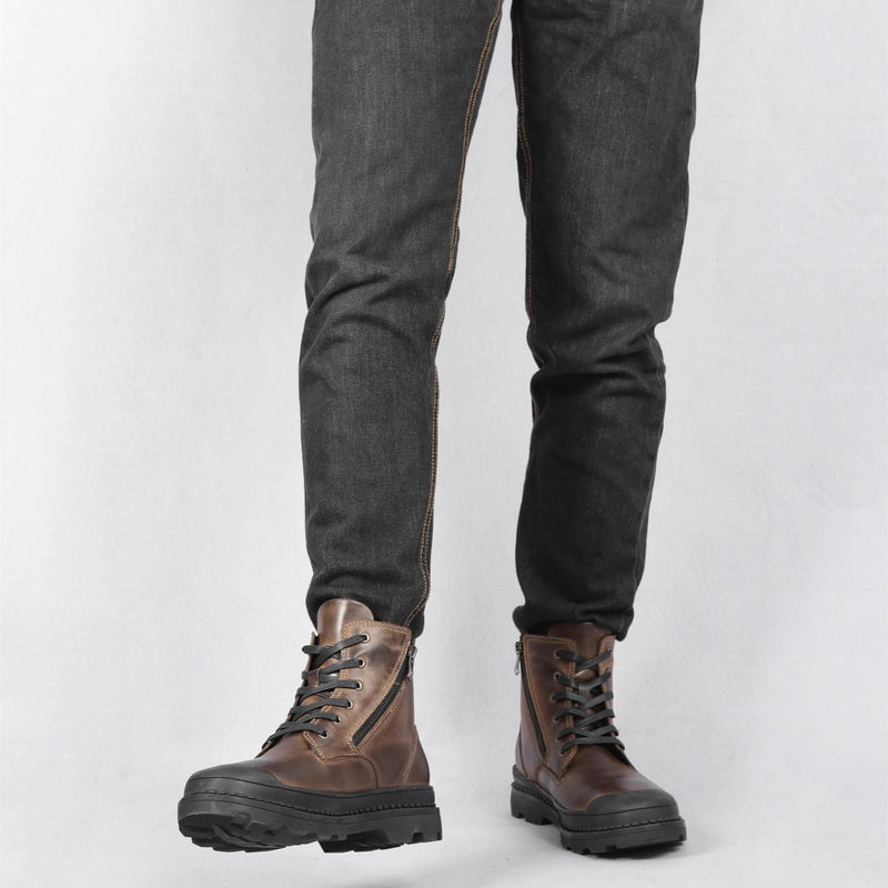 Vintage Men's Leather Boots with Lace and Zip Closure – Warm, Sturdy and Durable