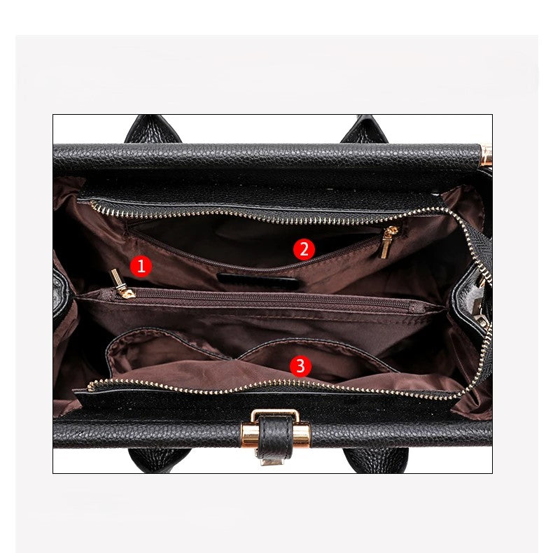 Ladies' Leather Handbag with Alligator Relief and Multiple Compartments