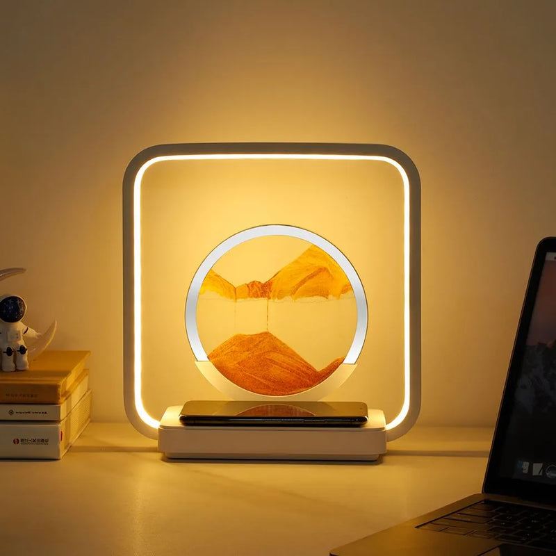 LED Flowing Sand Art Table Lamp with Wireless Charger