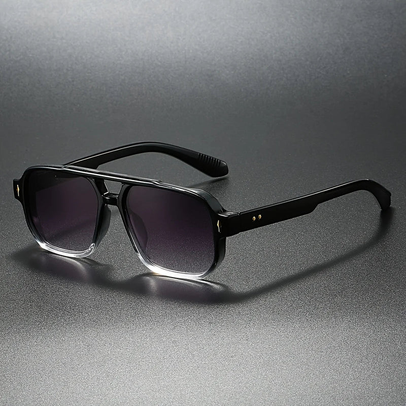 Men's Vintage Square Sunglasses with Double Bridge and UV400 Protection
