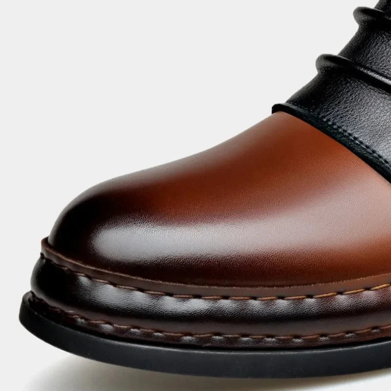 Men's Genuine Leather Ankle Boots with Side Zip and Buckle Strap