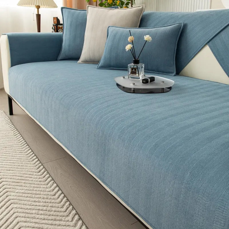 Chenille Sofa Seat Cover with Herringbone Texture and Washable Fabric