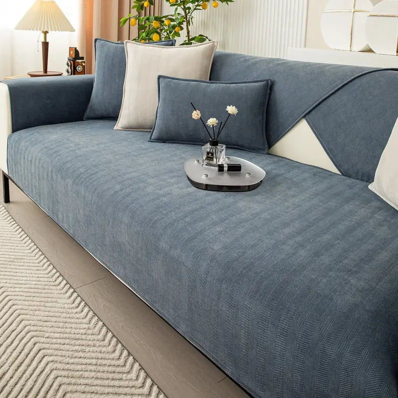 Chenille Sofa Seat Cover with Herringbone Texture and Washable Fabric