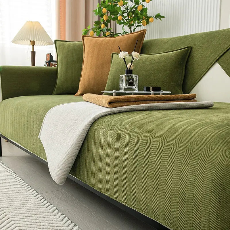 Chenille Sofa Seat Cover with Herringbone Texture and Washable Fabric