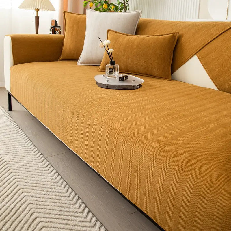 Chenille Sofa Seat Cover with Herringbone Texture and Washable Fabric
