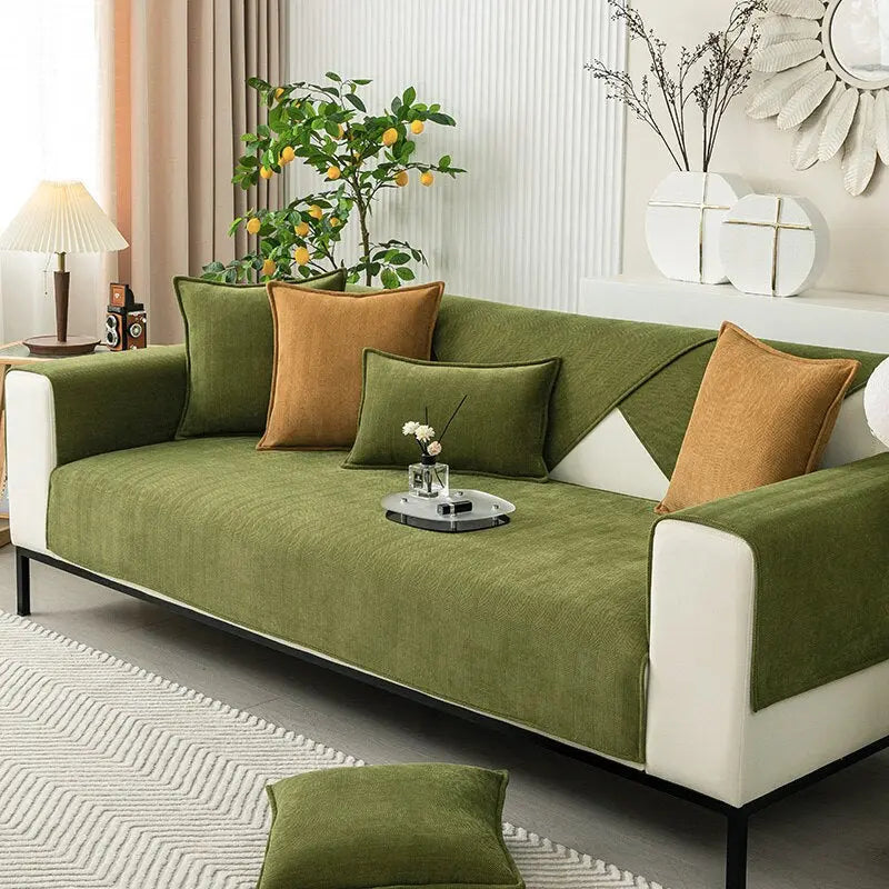 Chenille Sofa Seat Cover with Herringbone Texture and Washable Fabric