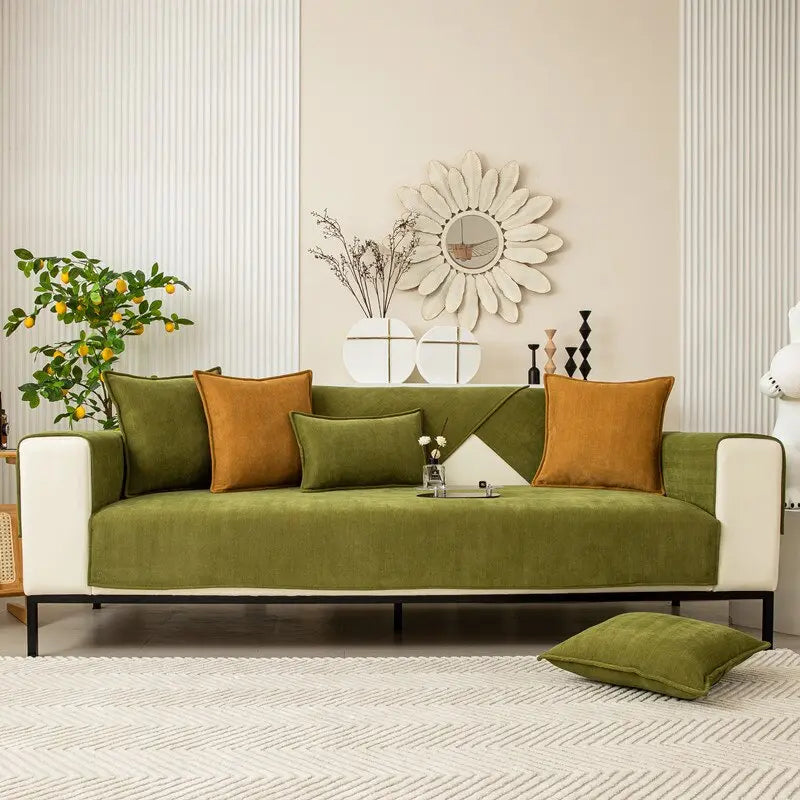 Chenille Sofa Seat Cover with Herringbone Texture and Washable Fabric