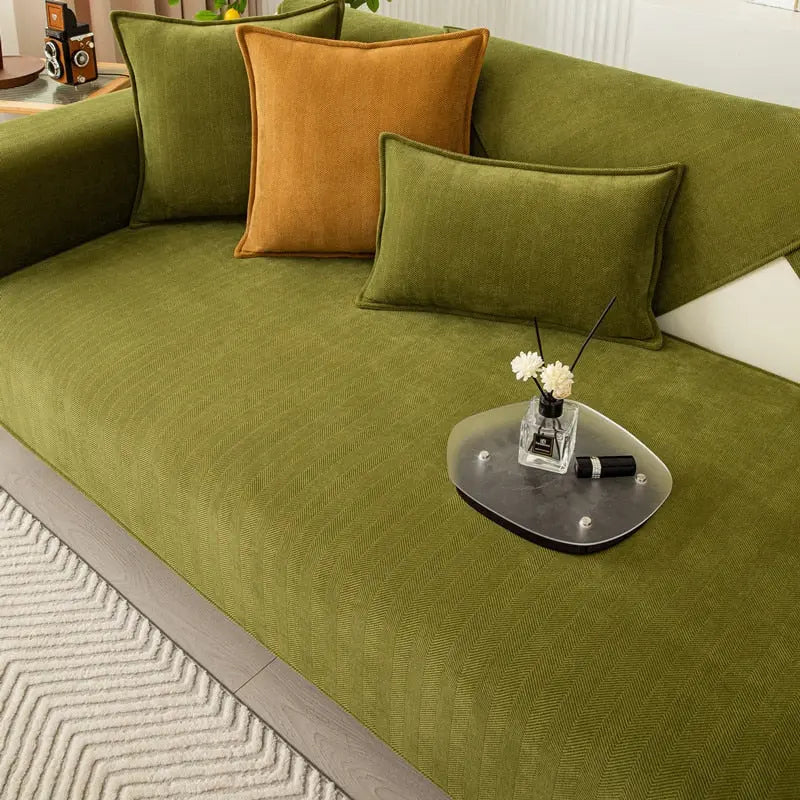 Chenille Sofa Seat Cover with Herringbone Texture and Washable Fabric
