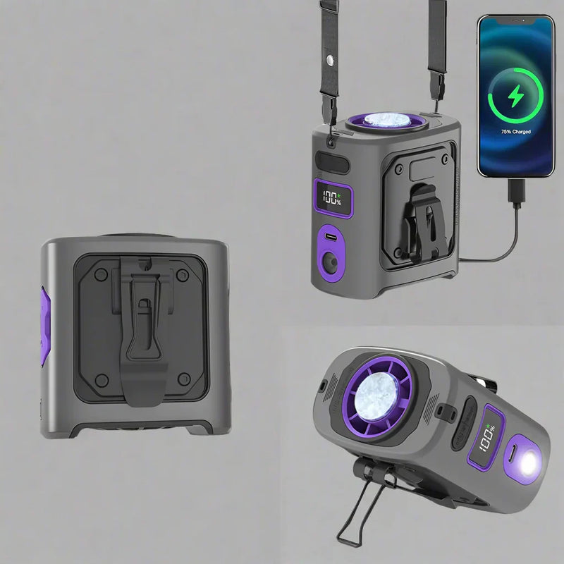 Portable Waist Fan with Cooling Pad, Power Bank and Built-in LED Torch