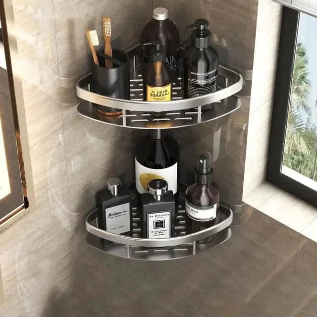 Corner Bathroom Shelf Without Drilling with Two Storage Shelves