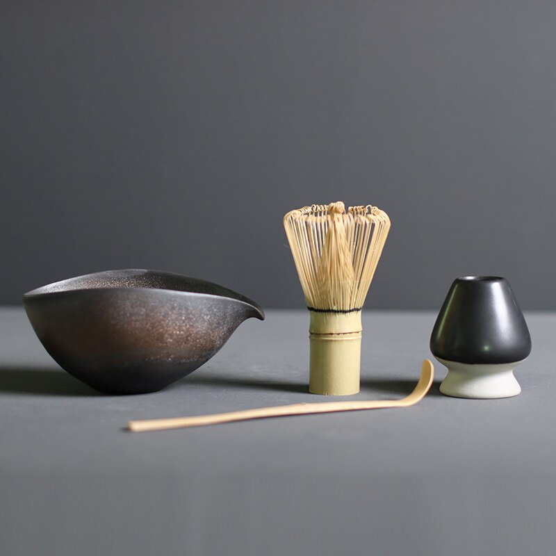 Traditional Matcha Tea Set with Bamboo Whisk and Ceramic Bowl
