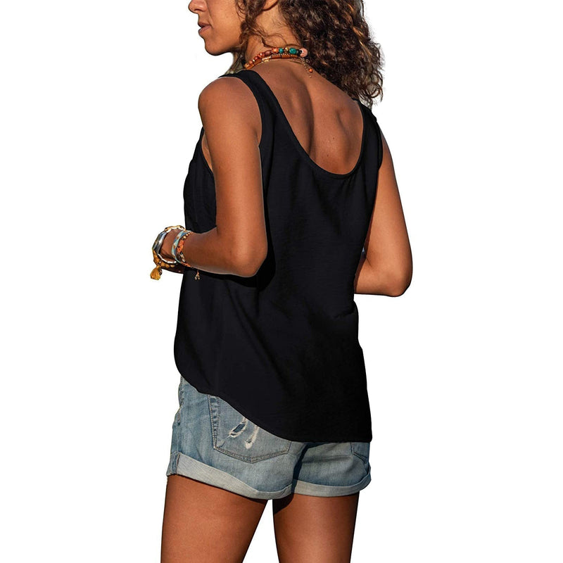 Ladies' Tank Top with Button Detail and Round Neck Summer Top