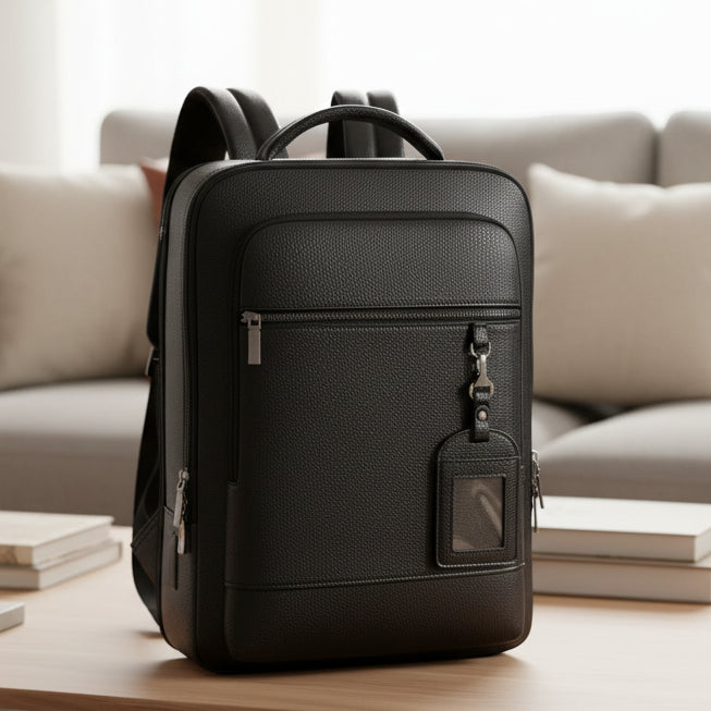 Unisex PU Leather Laptop Backpack with USB Charging Port for Everyday Travel