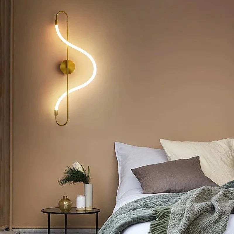 Wall Light with Curved LED Strip and Slender Metal Frame