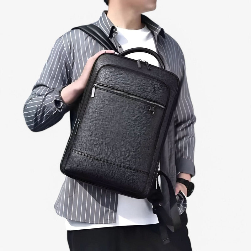 Unisex PU Leather Laptop Backpack with USB Charging Port for Everyday Travel
