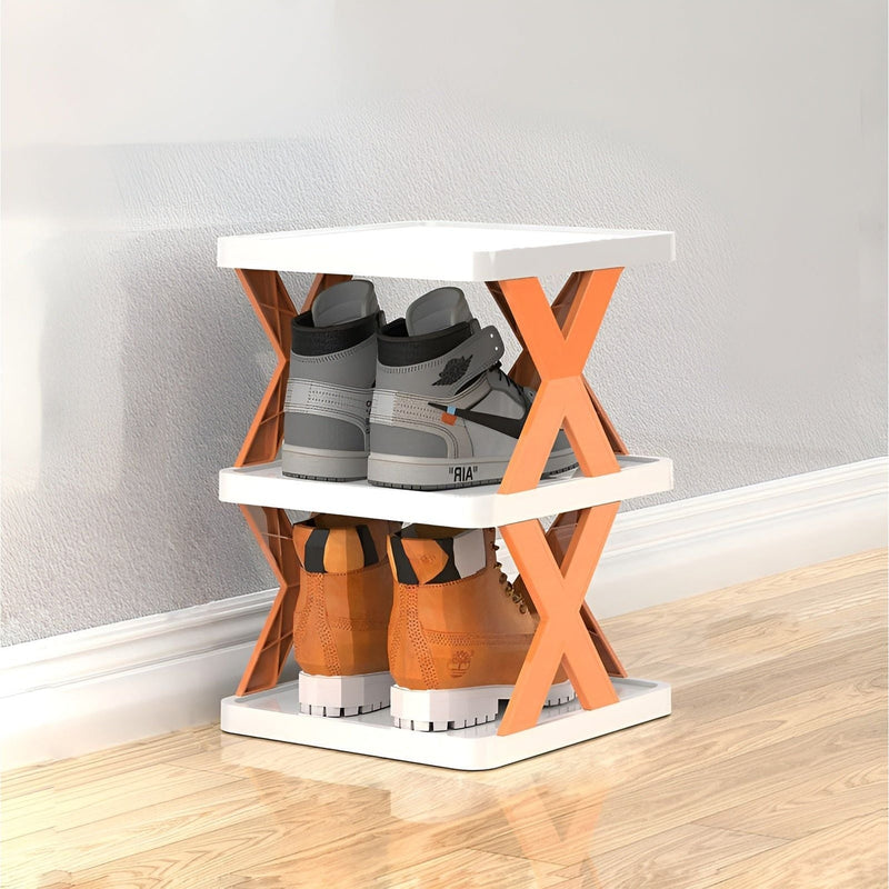 Folding Shoe Rack with Tiered Shelves and X-Frame Sides for Hallways