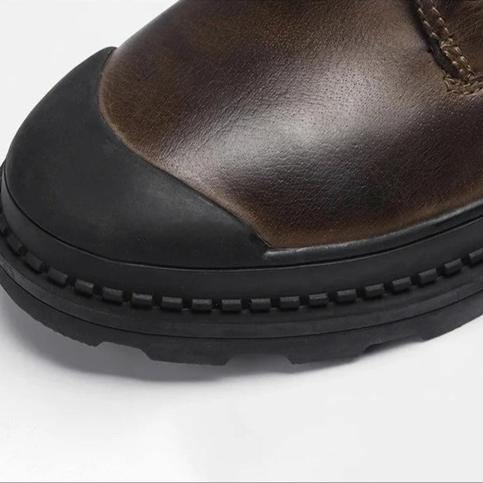 Vintage Men's Leather Boots with Lace and Zip Closure – Warm, Sturdy and Durable