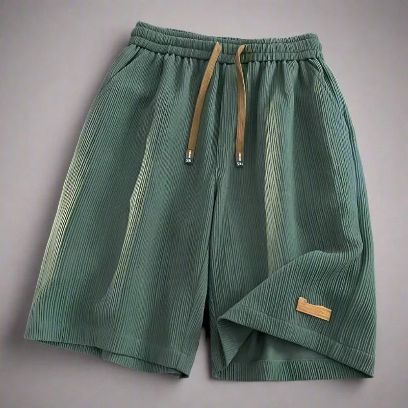 Men's Quick-Dry Ribbed Shorts with Elastic Waistband and Side Pockets