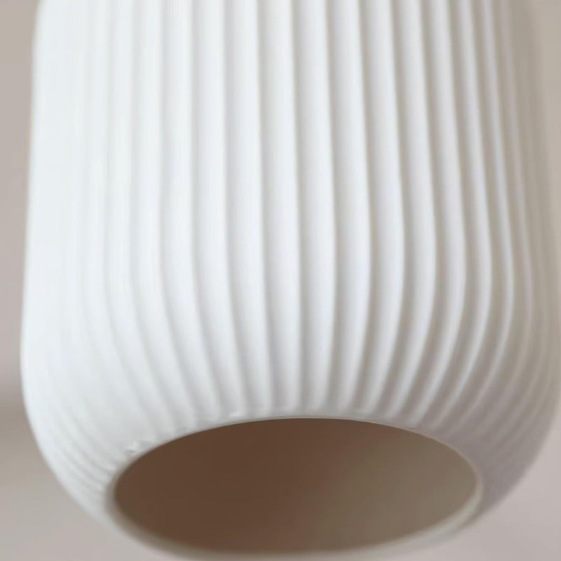Ceramic Pendant Light with Ribbed Design and Wooden Details for Atmospheric Lighting