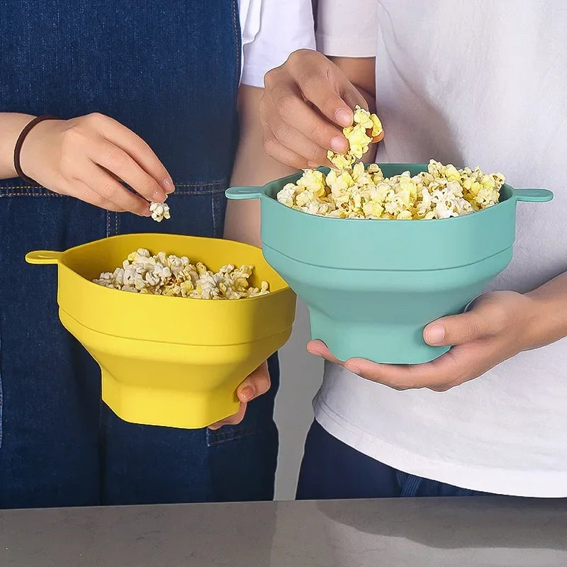 Collapsible Silicone Microwave Popcorn Maker Bowl with Lid
