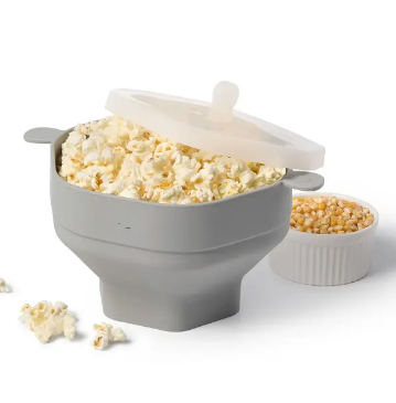 Collapsible Silicone Microwave Popcorn Maker Bowl with Lid
